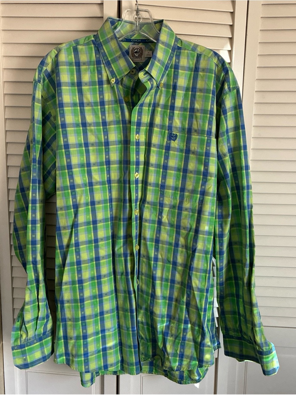 Cinch Men’s Lime and Blue Plaid Button-Down Shirt